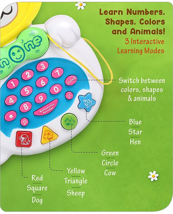 Babyhug Musical Monkey Telephone Learning Toy|Lights & Music|Role Play Phone Toy for Kids|Numbers|Shape & Color Recognition|Animal Names & Sounds|Math Quizzes|Addition & Subtraction|Red -12 Months+