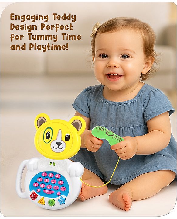 Babyhug Musical Monkey Telephone Learning Toy|Lights & Music|Role Play Phone Toy for Kids|Numbers|Shape & Color Recognition|Animal Names & Sounds|Math Quizzes|Addition & Subtraction|Red -12 Months+
