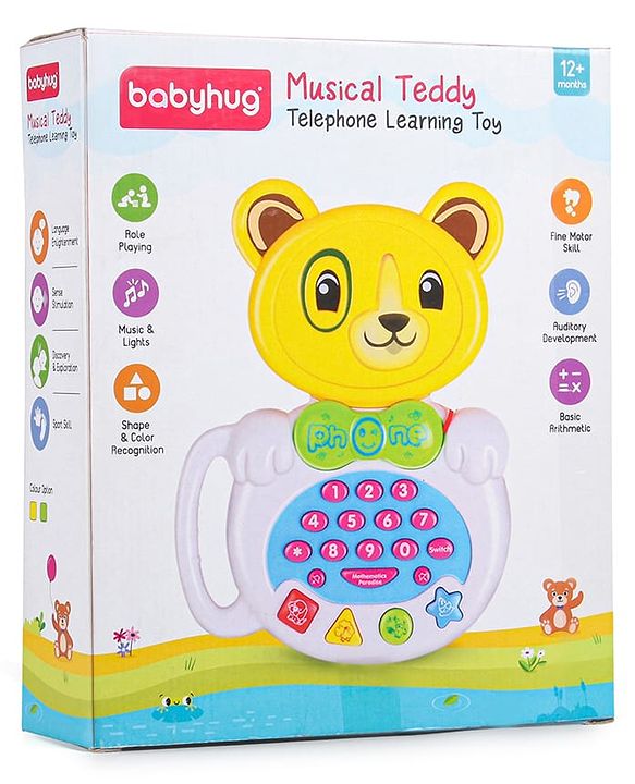 Babyhug Musical Monkey Telephone Learning Toy|Lights & Music|Role Play Phone Toy for Kids|Numbers|Shape & Color Recognition|Animal Names & Sounds|Math Quizzes|Addition & Subtraction|Red -12 Months+