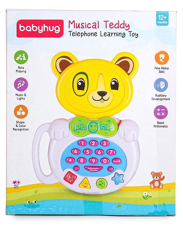 Babyhug Musical Monkey Telephone Learning Toy|Lights & Music|Role Play Phone Toy for Kids|Numbers|Shape & Color Recognition|Animal Names & Sounds|Math Quizzes|Addition & Subtraction|Red -12 Months+