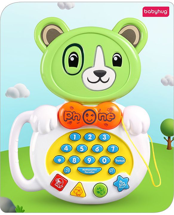 Babyhug Musical Monkey Telephone Learning Toy|Lights & Music|Role Play Phone Toy for Kids|Numbers|Shape & Color Recognition|Animal Names & Sounds|Math Quizzes|Addition & Subtraction|Yellow -12 Months+