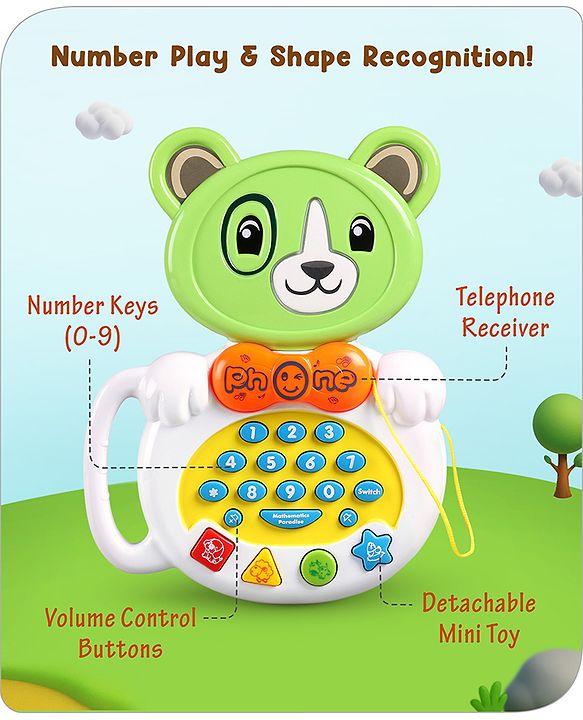 Babyhug Musical Monkey Telephone Learning Toy|Lights & Music|Role Play Phone Toy for Kids|Numbers|Shape & Color Recognition|Animal Names & Sounds|Math Quizzes|Addition & Subtraction|Yellow -12 Months+