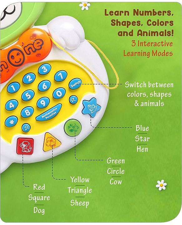 Babyhug Musical Monkey Telephone Learning Toy|Lights & Music|Role Play Phone Toy for Kids|Numbers|Shape & Color Recognition|Animal Names & Sounds|Math Quizzes|Addition & Subtraction|Yellow -12 Months+