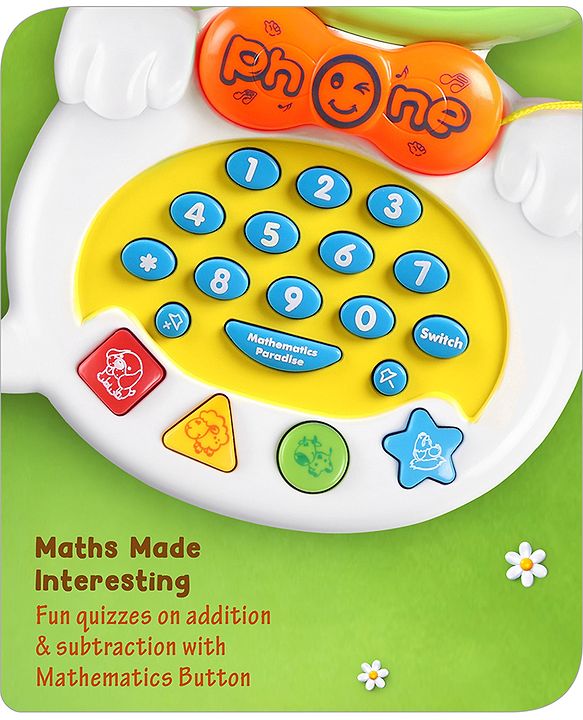 Babyhug Musical Monkey Telephone Learning Toy|Lights & Music|Role Play Phone Toy for Kids|Numbers|Shape & Color Recognition|Animal Names & Sounds|Math Quizzes|Addition & Subtraction|Yellow -12 Months+