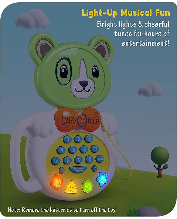 Babyhug Musical Monkey Telephone Learning Toy|Lights & Music|Role Play Phone Toy for Kids|Numbers|Shape & Color Recognition|Animal Names & Sounds|Math Quizzes|Addition & Subtraction|Yellow -12 Months+