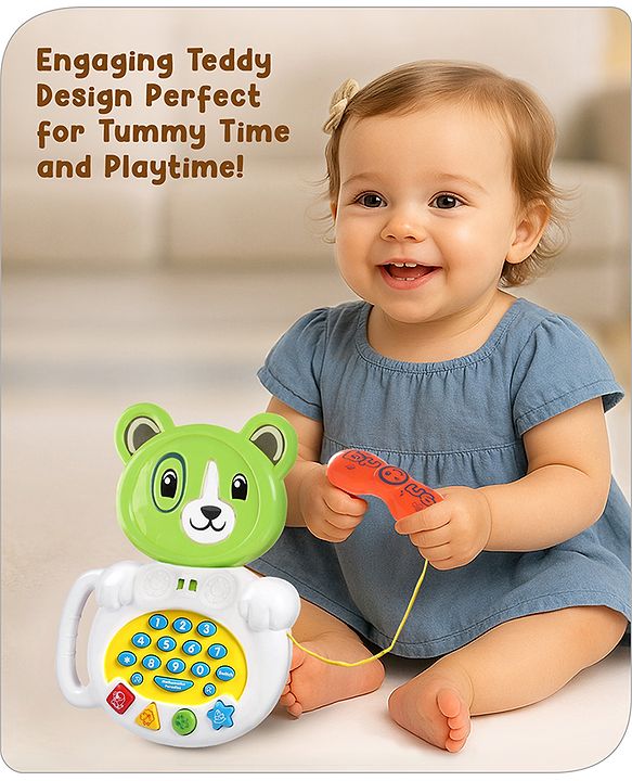 Babyhug Musical Monkey Telephone Learning Toy|Lights & Music|Role Play Phone Toy for Kids|Numbers|Shape & Color Recognition|Animal Names & Sounds|Math Quizzes|Addition & Subtraction|Yellow -12 Months+