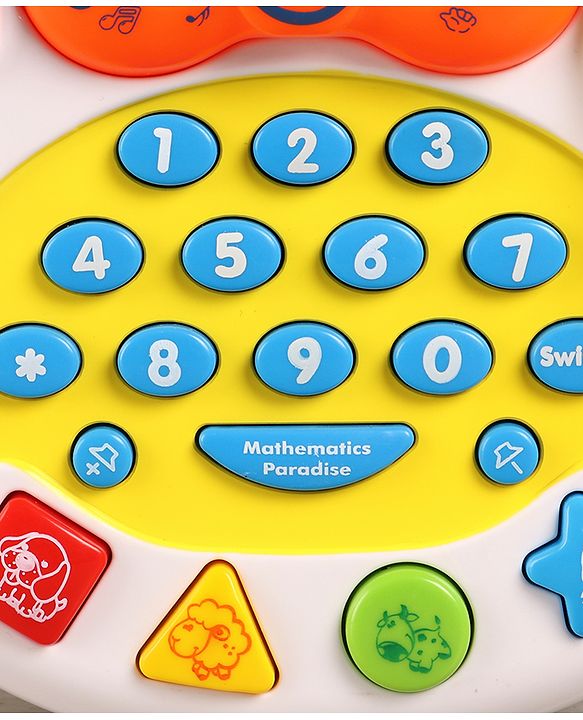 Babyhug Musical Monkey Telephone Learning Toy|Lights & Music|Role Play Phone Toy for Kids|Numbers|Shape & Color Recognition|Animal Names & Sounds|Math Quizzes|Addition & Subtraction|Yellow -12 Months+