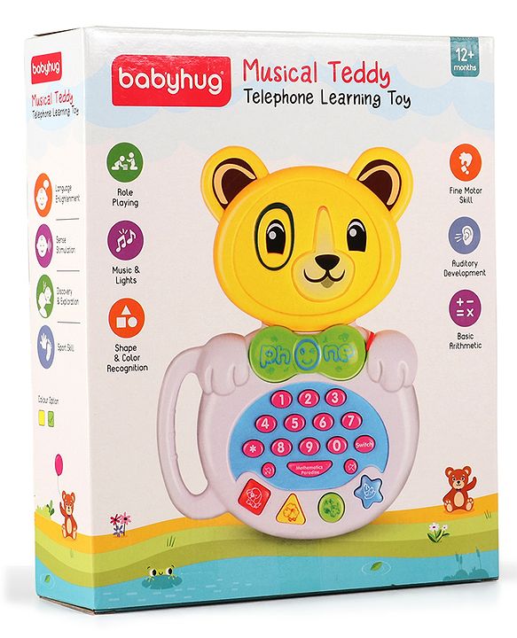 Babyhug Musical Monkey Telephone Learning Toy|Lights & Music|Role Play Phone Toy for Kids|Numbers|Shape & Color Recognition|Animal Names & Sounds|Math Quizzes|Addition & Subtraction|Yellow -12 Months+