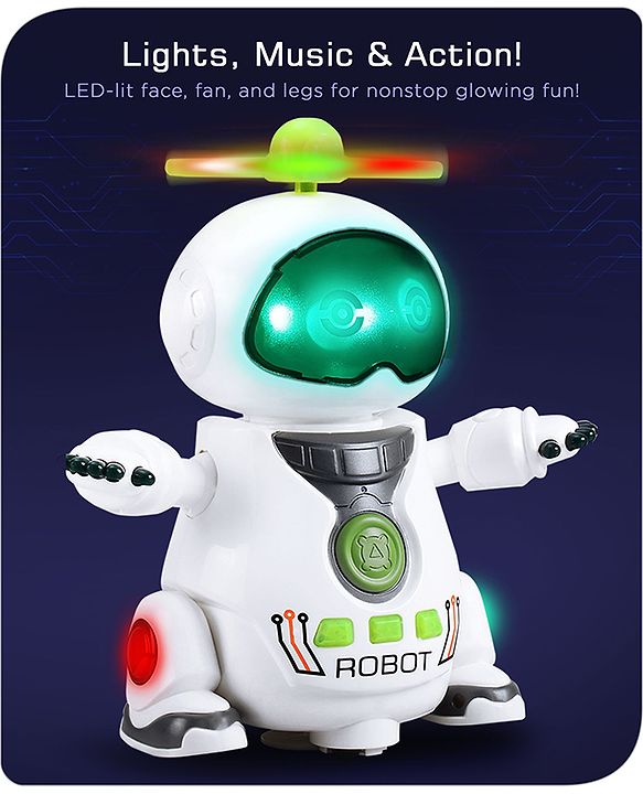 Babyhug Musical Dancing Robot Learning Toy for Kids with Lights and Music|Bump and Go Action| 360° Spinning Wheels and Fan|BIS Certified