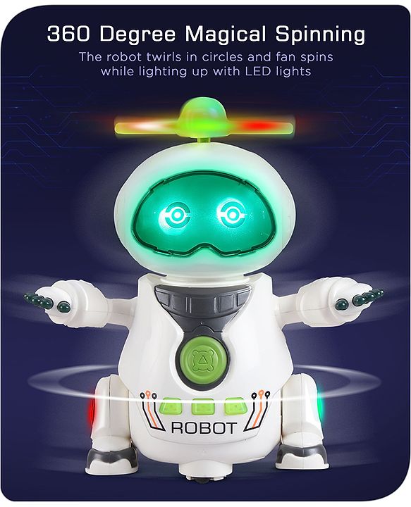 Babyhug Musical Dancing Robot Learning Toy for Kids with Lights and Music|Bump and Go Action| 360° Spinning Wheels and Fan|BIS Certified