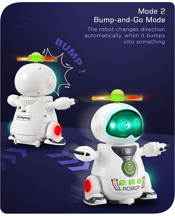 Babyhug Musical Dancing Robot Learning Toy for Kids with Lights and Music|Bump and Go Action| 360° Spinning Wheels and Fan|BIS Certified