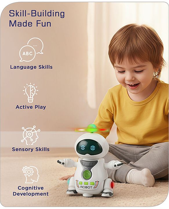 Babyhug Musical Dancing Robot Learning Toy for Kids with Lights and Music|Bump and Go Action| 360° Spinning Wheels and Fan|BIS Certified