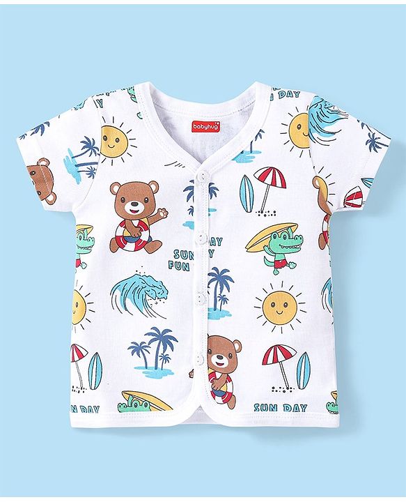 Babyhug 100% Cotton Interlock Knit Half Sleeves Vests with Bear Print Pack of 3 - Multicolor