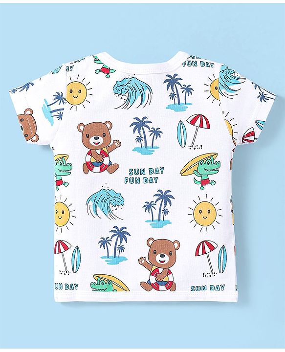 Babyhug 100% Cotton Interlock Knit Half Sleeves Vests with Bear Print Pack of 3 - Multicolor