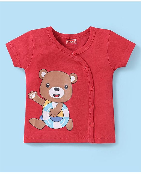 Babyhug 100% Cotton Interlock Knit Half Sleeves Vests with Bear Print Pack of 3 - Multicolor