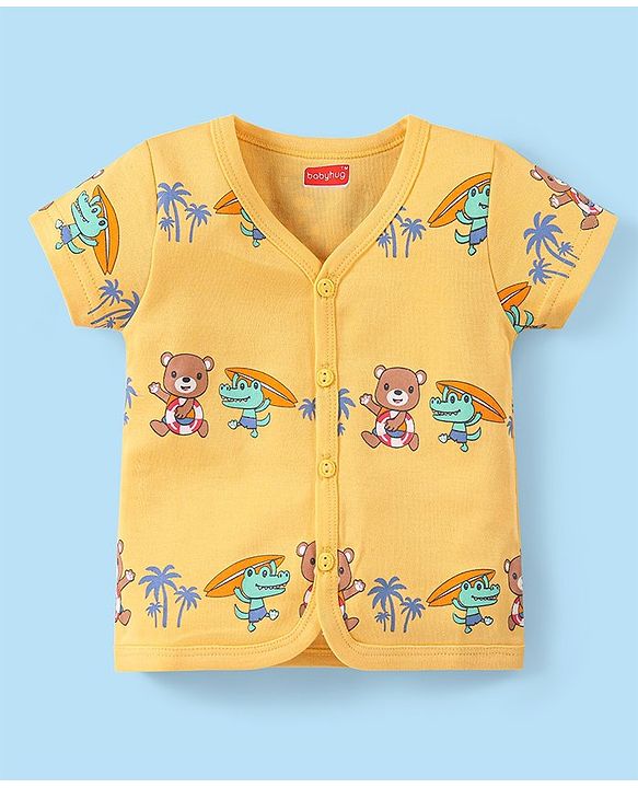 Babyhug 100% Cotton Interlock Knit Half Sleeves Vests with Bear Print Pack of 3 - Multicolor