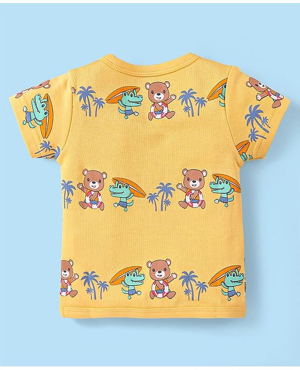 Babyhug 100% Cotton Interlock Knit Half Sleeves Vests with Bear Print Pack of 3 - Multicolor