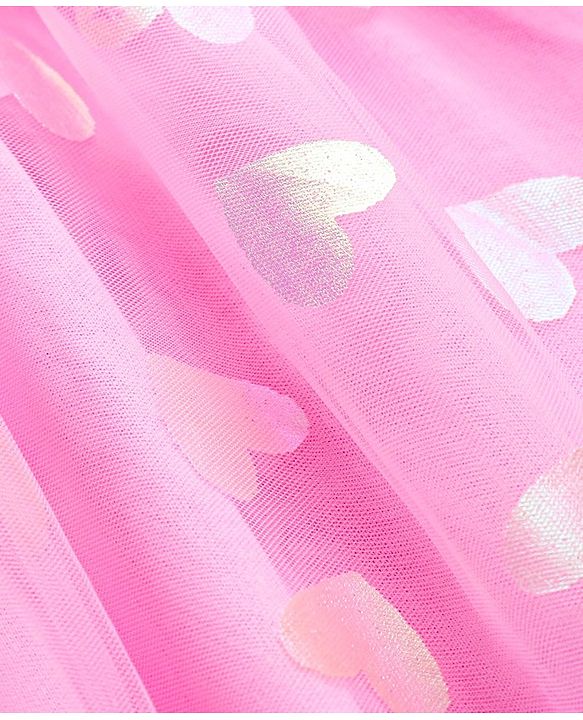 Babyhug Cotton Knit Half Sleeves Foil Printed Frock with Sequinned Heart - Pink