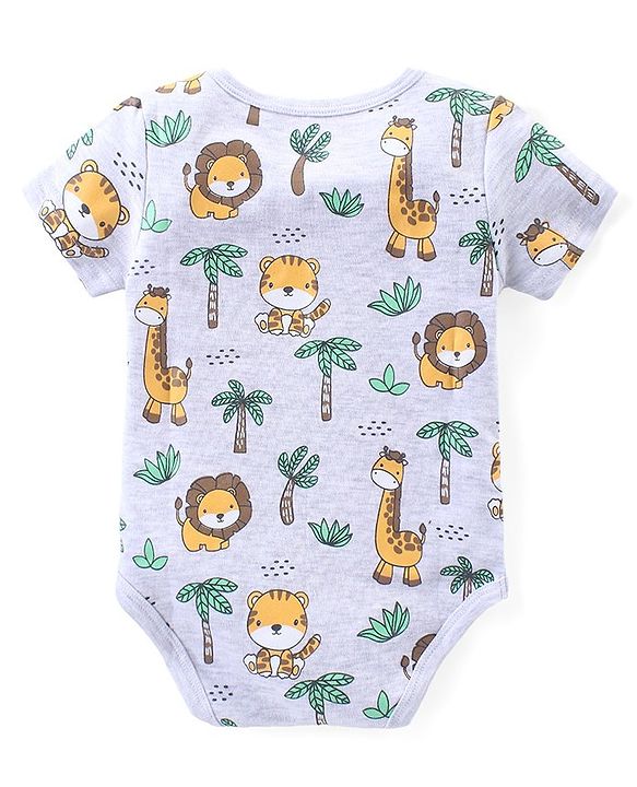 Babyhug Interlock Knit Half Sleeves Onesie With Animal Print Pack of 3 - Multicolor