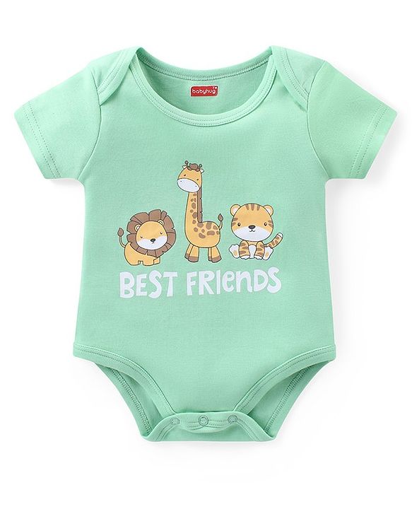 Babyhug Interlock Knit Half Sleeves Onesie With Animal Print Pack of 3 - Multicolor
