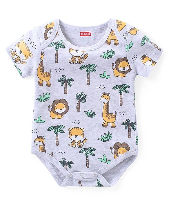 Babyhug Interlock Knit Half Sleeves Onesie With Animal Print Pack of 3 - Multicolor