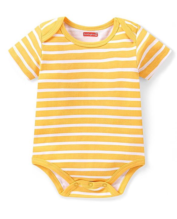 Babyhug 100% Cotton Knit Half Sleeves Onesies  with Striped Dino & Text Print Pack of 3 - Multicolour