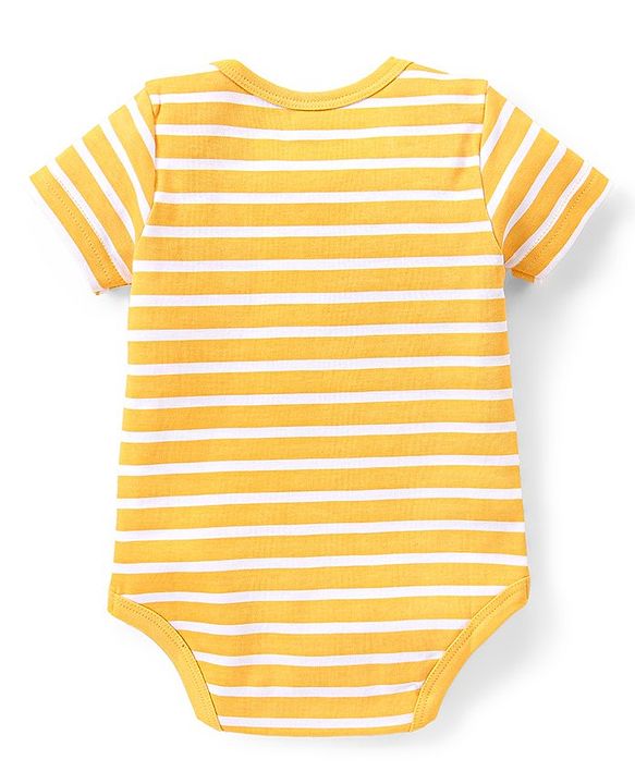 Babyhug 100% Cotton Knit Half Sleeves Onesies  with Striped Dino & Text Print Pack of 3 - Multicolour