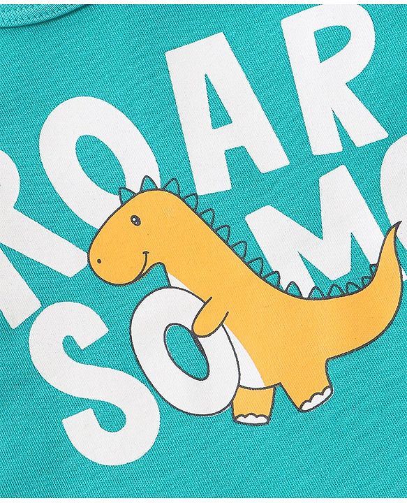 Babyhug 100% Cotton Knit Half Sleeves Onesies  with Striped Dino & Text Print Pack of 3 - Multicolour