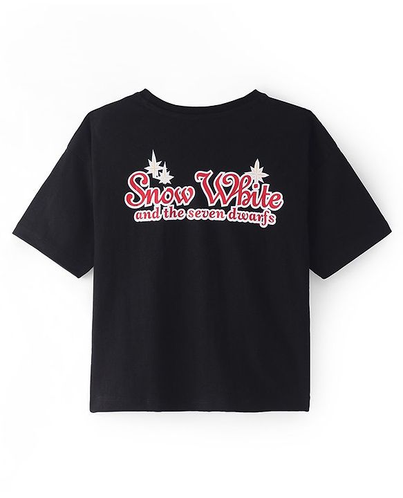 Pinekids Disney  Cotton Knit Half Sleeves T-Shirt With Disney Princess Front and Back Graphics - Black