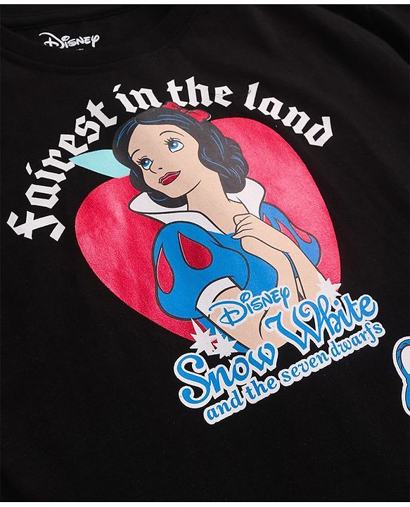Pinekids Disney  Cotton Knit Half Sleeves T-Shirt With Disney Princess Front and Back Graphics - Black