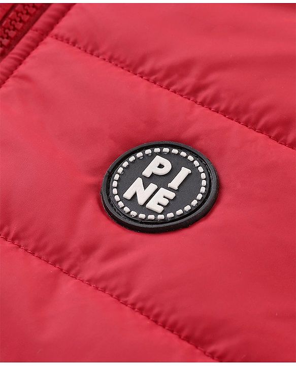 Pine Kids Full Sleeves Quilted Hooded Jacket with Solid Colour -Dark Red