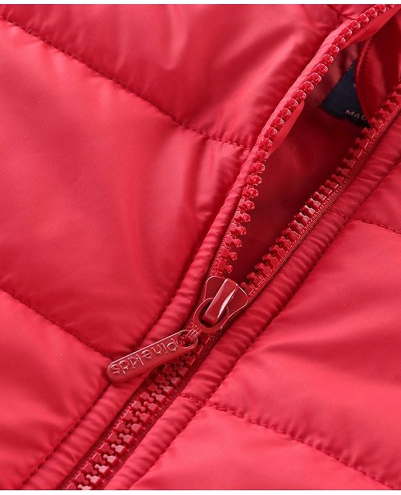 Pine Kids Full Sleeves Quilted Hooded Jacket with Solid Colour -Dark Red