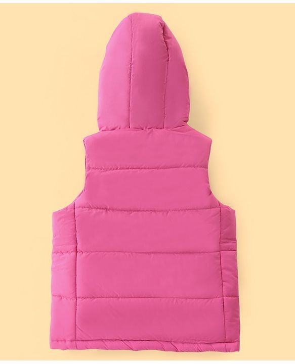 Pine Kids Sleevless Padded Hooded Jacket with Solid Colour - Rani Pink