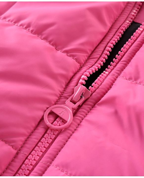 Pine Kids Sleevless Padded Hooded Jacket with Solid Colour - Rani Pink