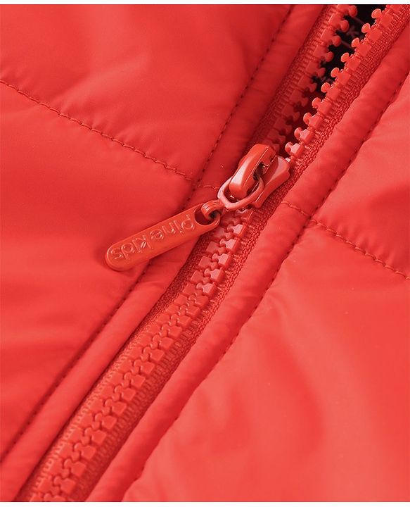 Pine Kids Sleevless Padded Hooded Jacket with Solid Colour - Orange