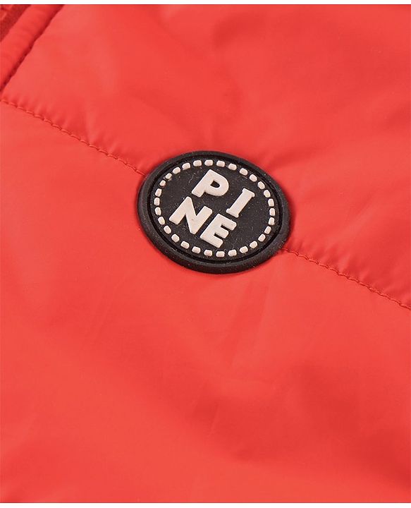 Pine Kids Sleevless Padded Hooded Jacket with Solid Colour - Orange