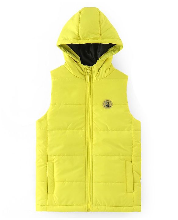 Pine Kids Sleevless Padded Hooded Jacket with Solid Colour - Lemon