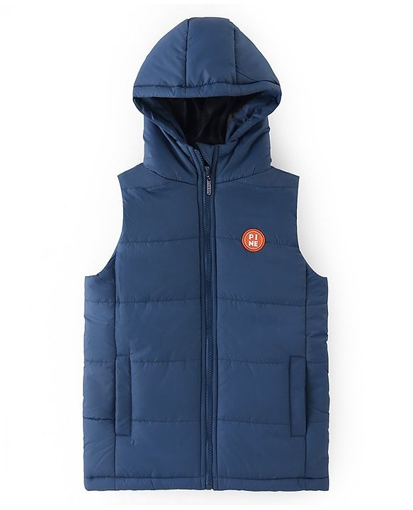 Pine Kids Sleevless Padded Hooded Jacket with Solid Colour - Airforce (Navy Blue)