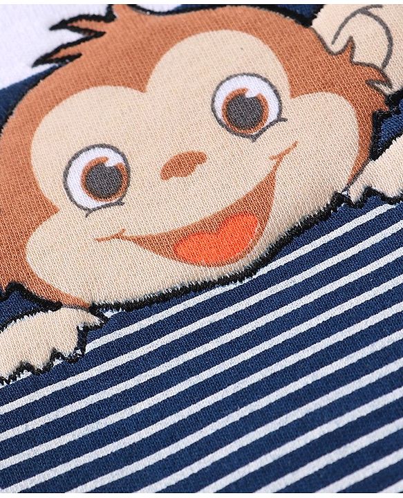 Babyhug 100% Cotton Knit Half Sleeves Onesies with Monkey Print - White & Blue