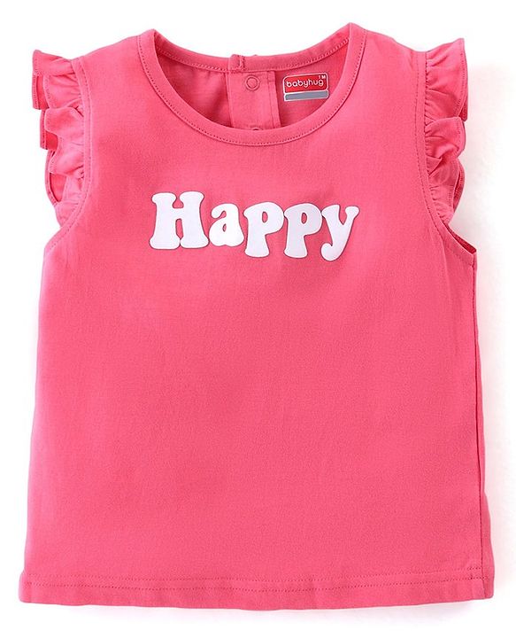 Babyhug 100% Cotton Knit Frill Sleeves Top With Floral Print Dungaree - Pink