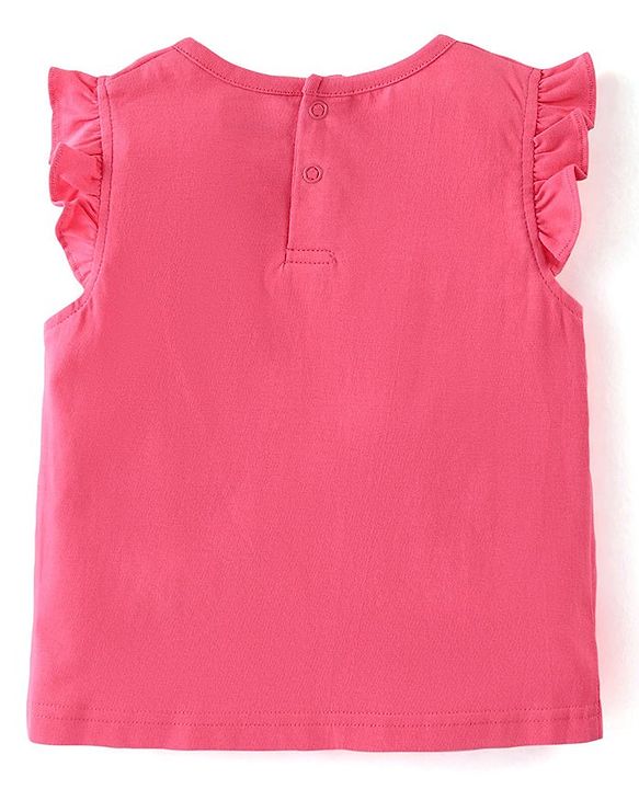 Babyhug 100% Cotton Knit Frill Sleeves Top With Floral Print Dungaree - Pink