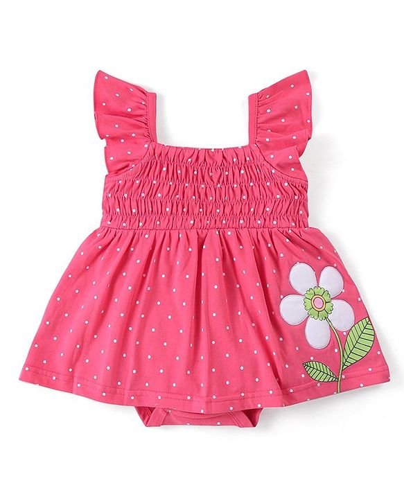 Babyhug 100% Cotton Knit Sleeveless Onesies with Headband Floral Print - Pink