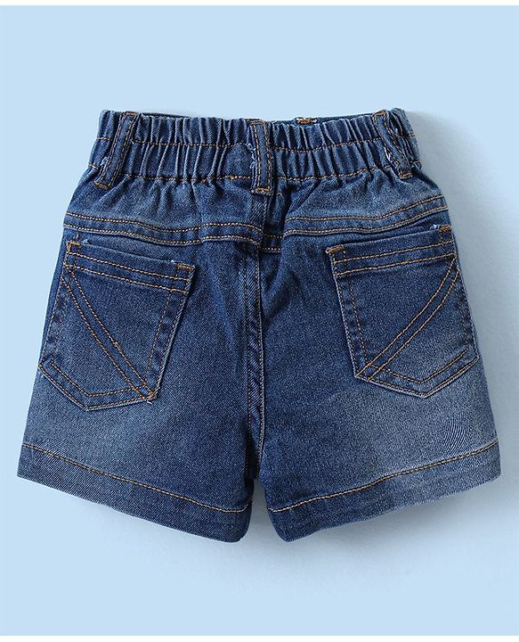Babyhug Cotton Woven Cold Shoulder Striped Top & Denim Shorts Set - Blue & White