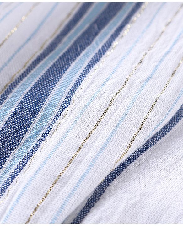 Babyhug Cotton Woven Cold Shoulder Striped Top & Denim Shorts Set - Blue & White