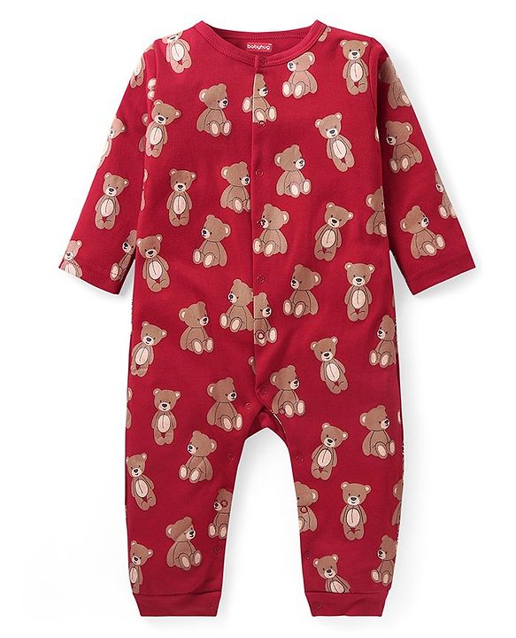 Babyhug 100% Cotton Knit Full Sleeves Bear Printed Romper Pack of 2 - Multicolour