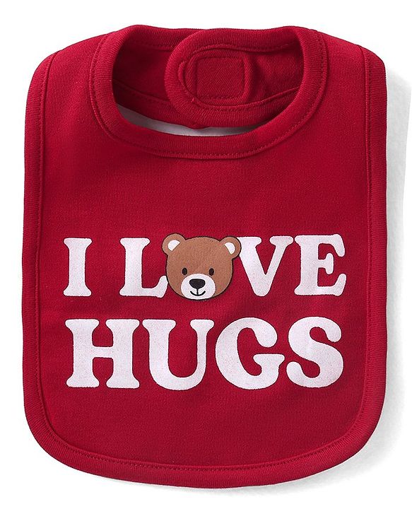 Babyhug 100% Cotton Knit Full Sleeves  Onesies with Cap & Bib Striped & Bear Print - Red