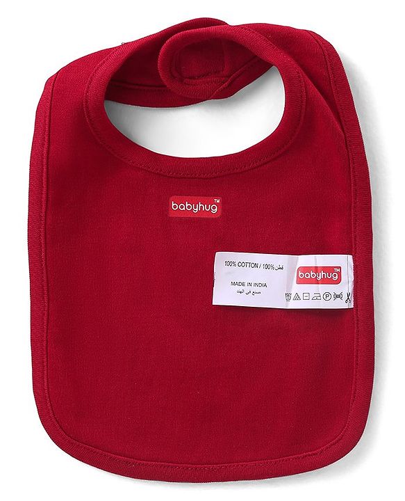 Babyhug 100% Cotton Knit Full Sleeves  Onesies with Cap & Bib Striped & Bear Print - Red