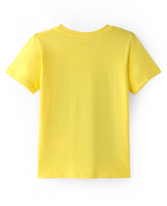 Pine Kids Cotton Knit Half Sleeves T-Shirt with Text Print - Yellow