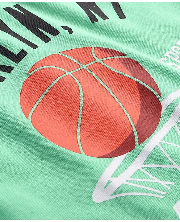 Pine Kids Cotton Knit Half Sleeves Basket Ball Print T-Shirt -Light Green