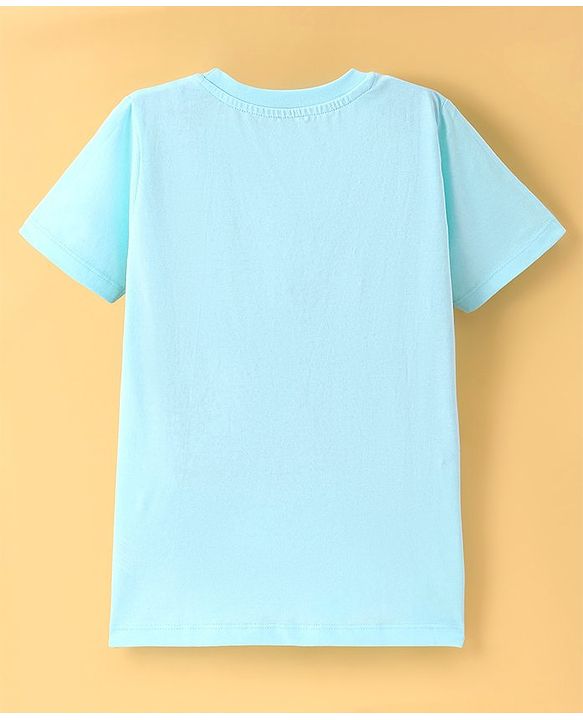 Pine Kids Cotton Knit Half Sleeves Space Theme Print T-Shirt - Sky Blue
